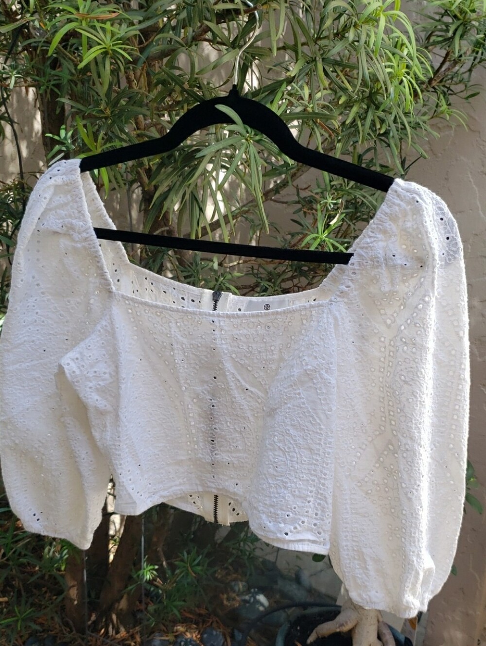 Socialite Eyelet Embroidered Crop Top • Puff Sleeve • White